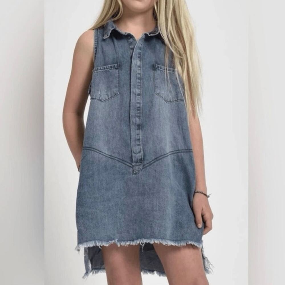 NWT One Teaspoon Kid’s 7-8 Girls Blue Chambray Sleeveless Mini Braxton Dress